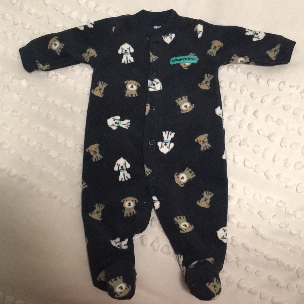 Mommy’s boy Blue dogs fleece onesie pajamas newborn nb